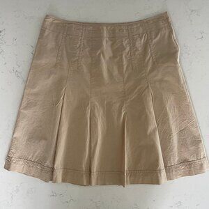 RW&CO. Casual Neutral Lined Cotton A Line Skirt 4 Pleats Front & Back Tan Sz 10